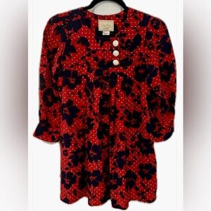 VANITAS OF CALIFORNIA Red and Blue Floral Dress with Pearl Buttons, Size S